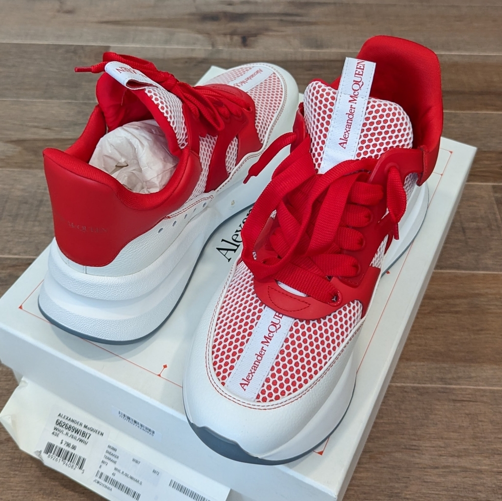 Mens Alexander McQueen Oversized Runner Sneakers White/Red 43 US 10